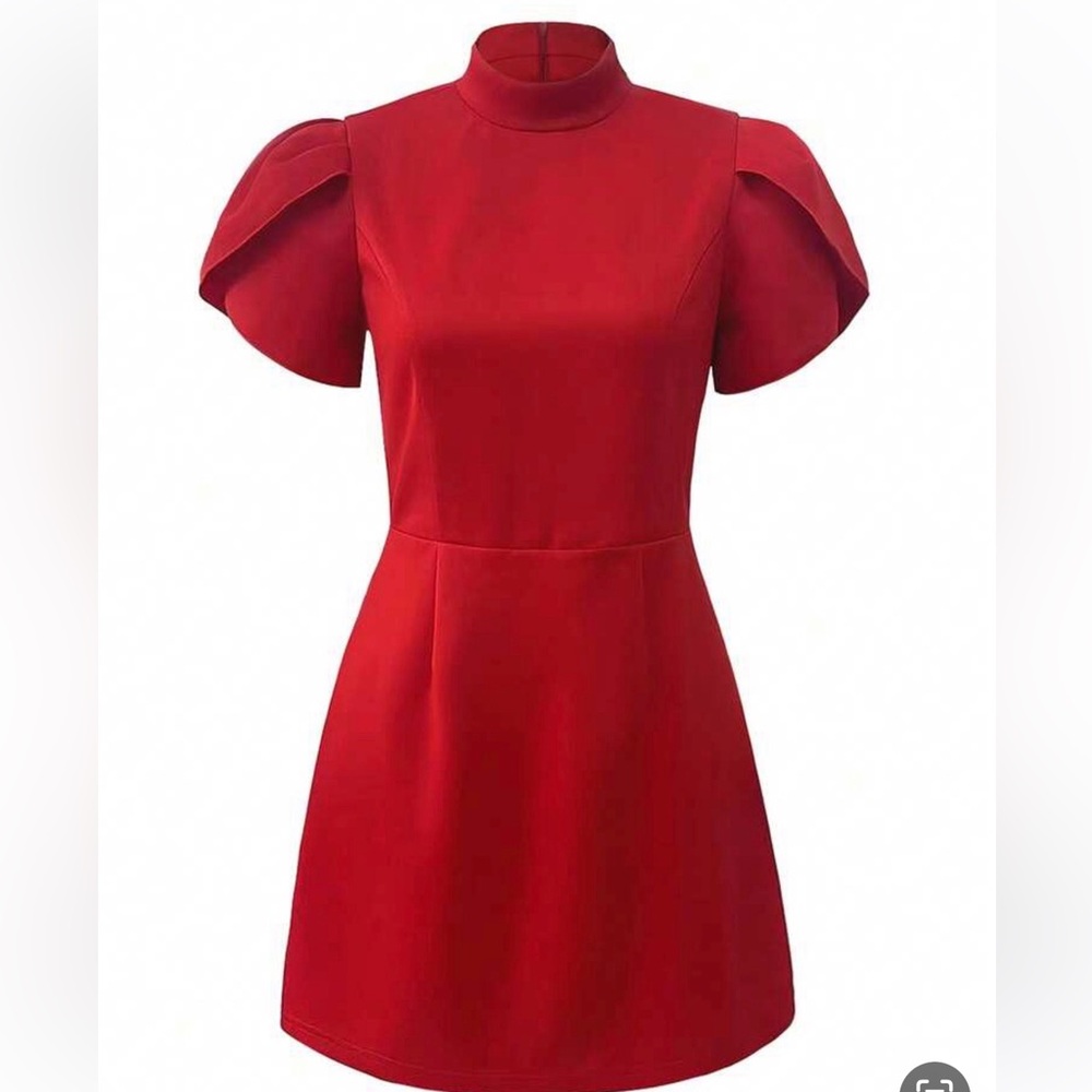 ❤️ Red High-Neck Puff Sleeve Mini Dress ❤️ - Picture 3 of 3